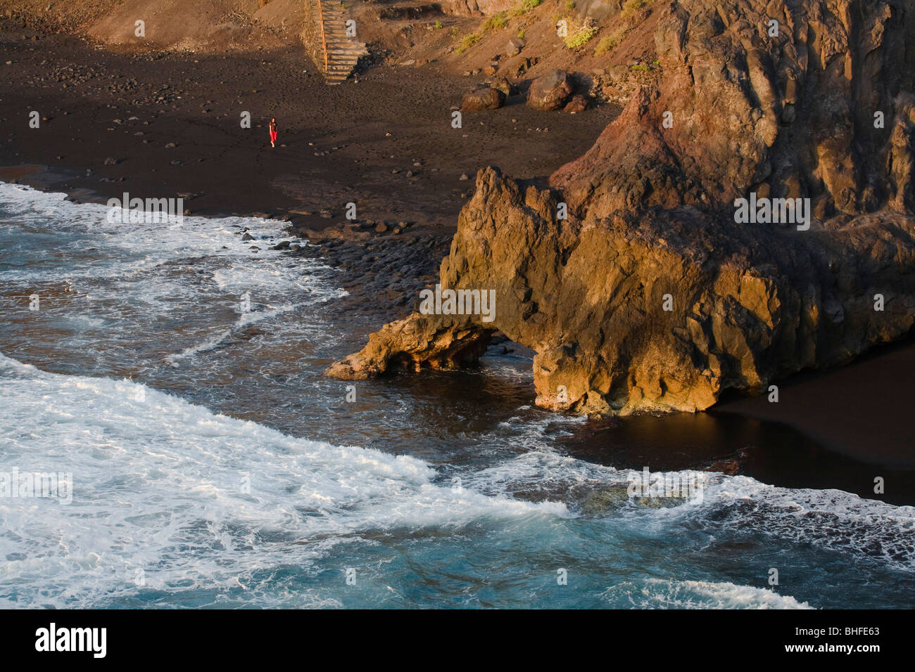 Punta de la Zamora, Playa de La Zamora, beach and natural arch, volcanic rock formation, west coast, near Las Indias, UNESCO Bio Stock Photo