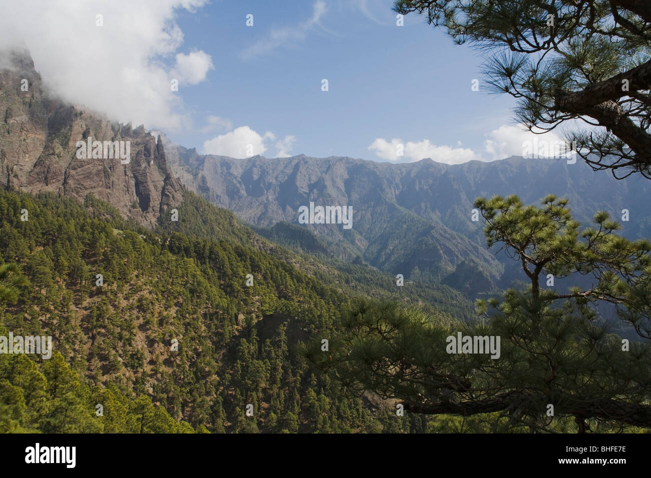 Viewpoint on Los Brecitos (1030m), national Park, Parque Nacional Caldera de Taburiente, giant crater of an extinct volcano, Cal Stock Photo