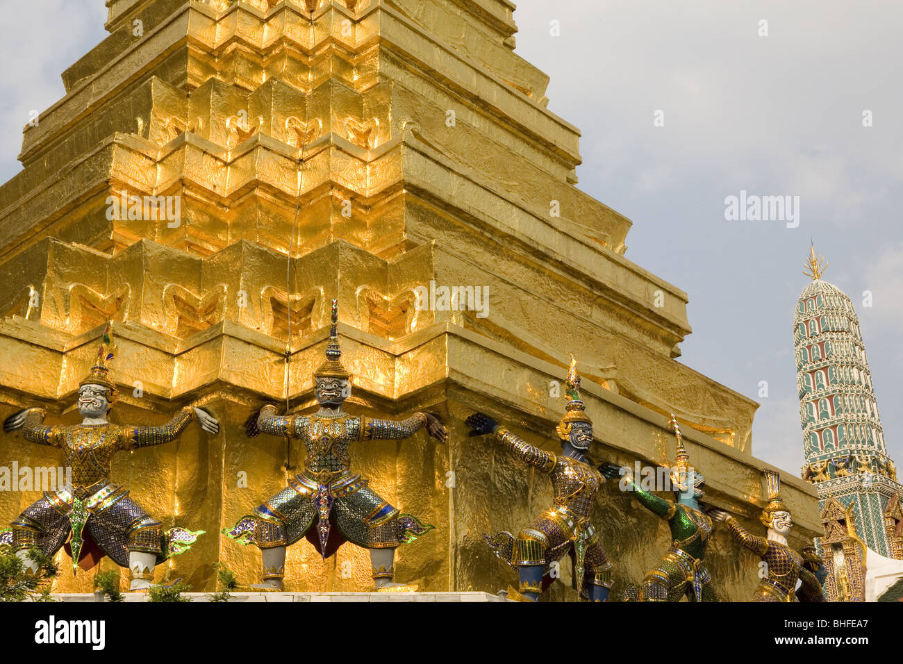Golden building of the Royal Grand Palace with statues, Bangkok ...