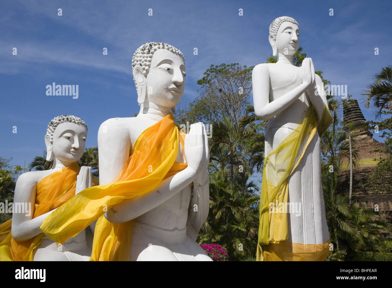 Buddha statues wearing monks' robes at Wat Yai Chai Mongkhon, Ayutthaya, Province Ayutthaya, Thailand, Asia Stock Photo