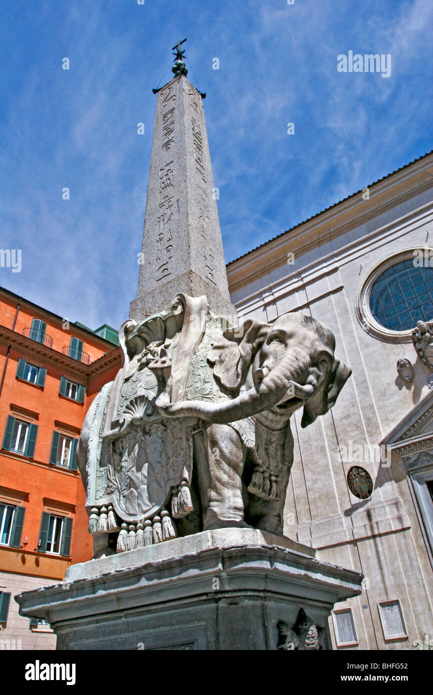 Bernini's Obelisk In Piazza della Minerva. Egyptian Obelisk with elephant plinth, Rome, Italy Stock Photo