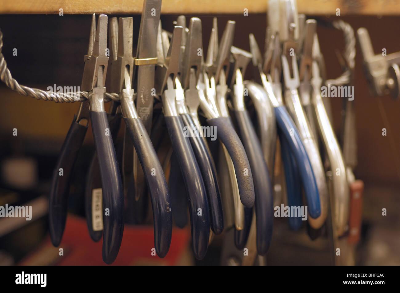 pliers plier rack racks silver make craft grip Stock Photo Alamy