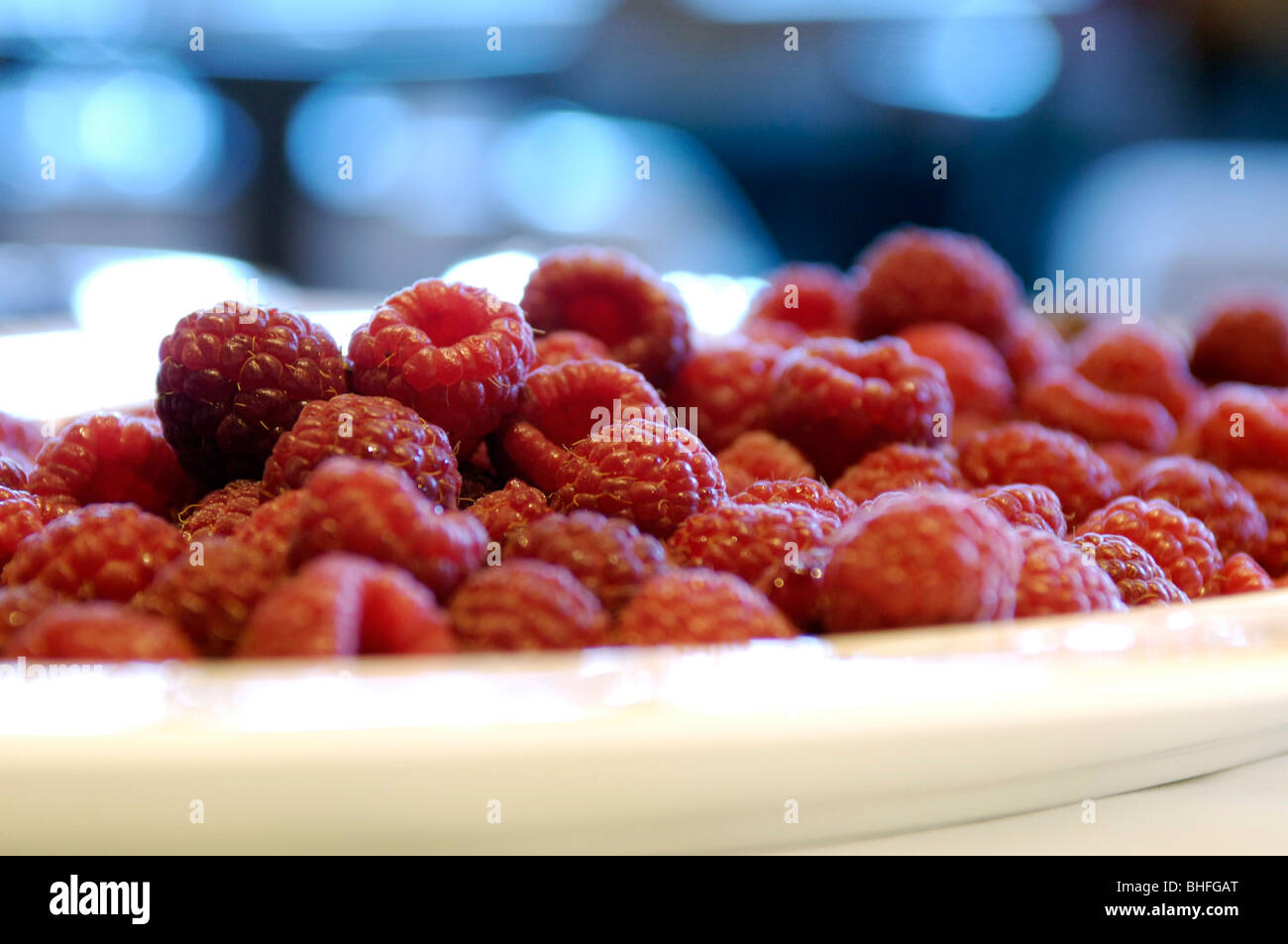 Plate full of fresh raspberries, Fruit dessert, Healthy eating, Food