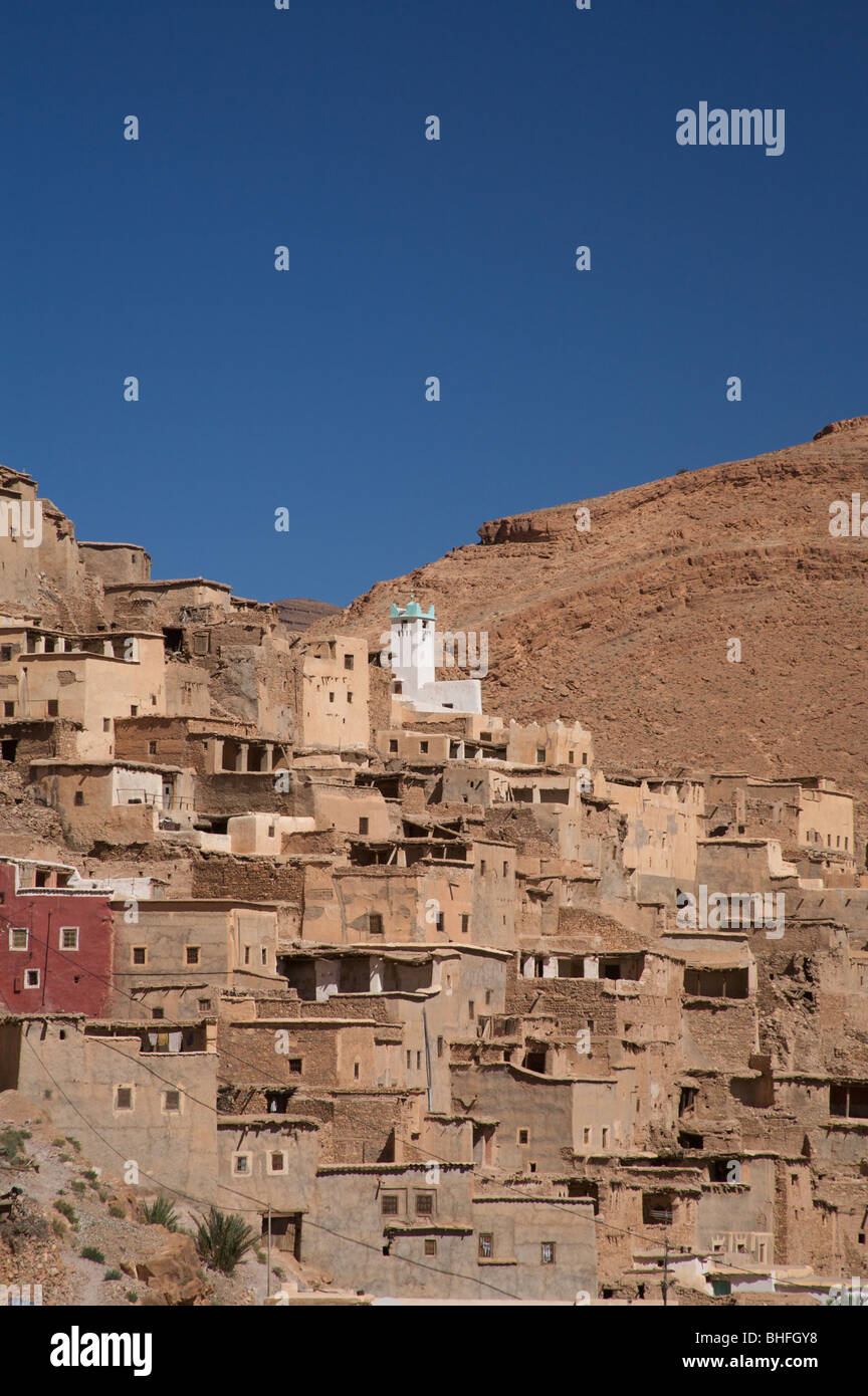 Village in Ait Mansour Gorge near Tafraoute, Anti-Atlas mountain range, Morocco, North Africa Stock Photo