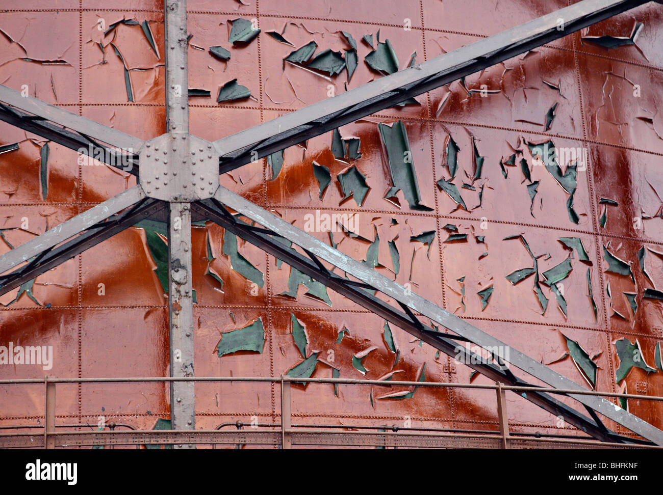 Pealing paint on a Gasometer. Stock Photo