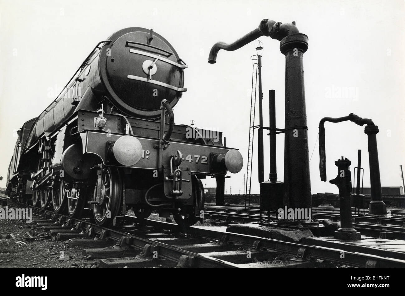 Flying Scotsman 60103 at Doncaster MPD on 6 April 1967, by water columns where trains had water tenders refilled. Stock Photo