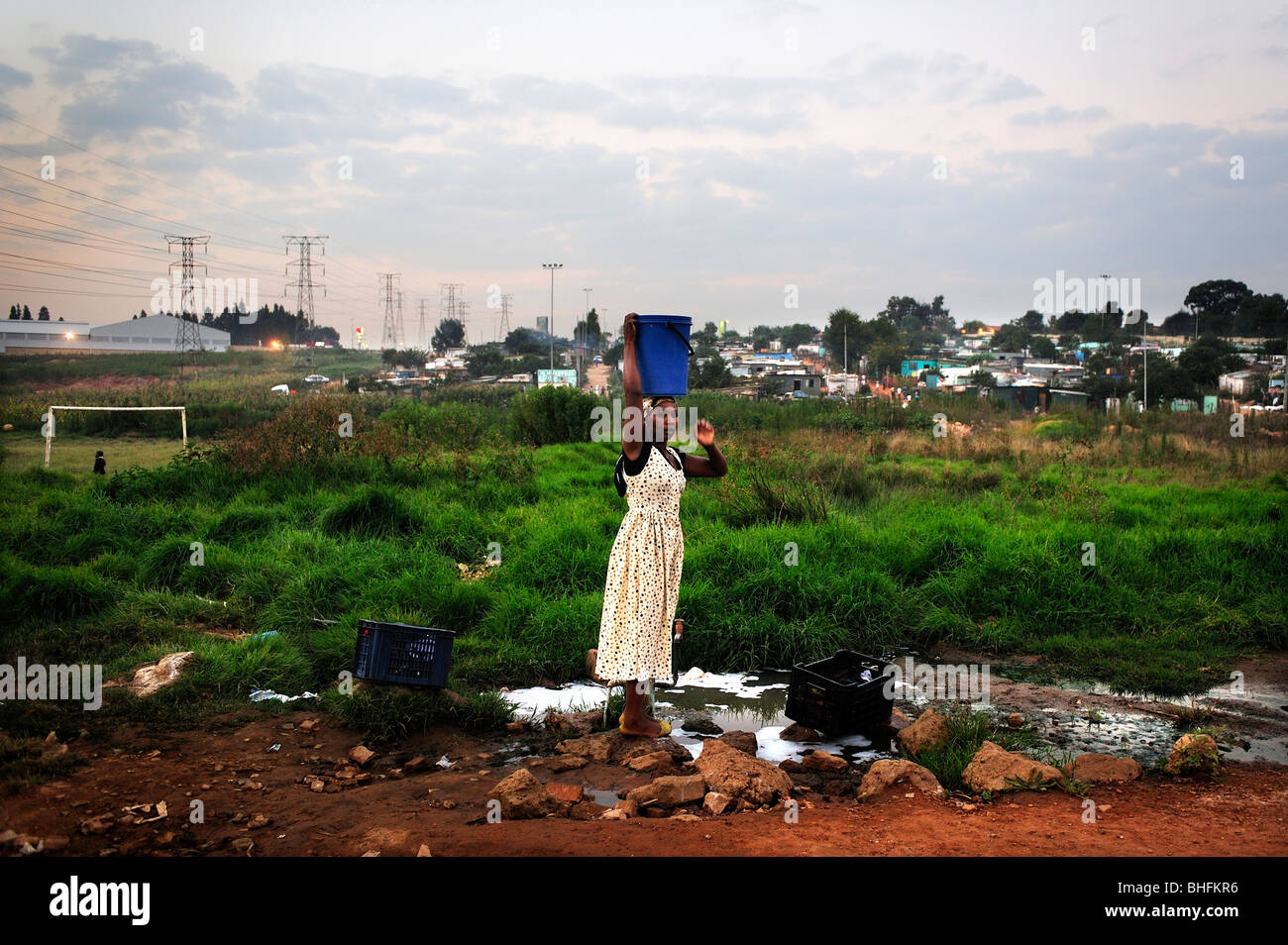 A woman is seen in Soweto, South Africa. Football world cup will run in South Africa on 2010. Stock Photo