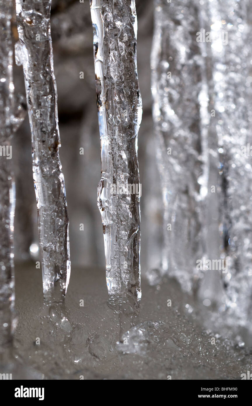 Close up of group of icicles Stock Photo