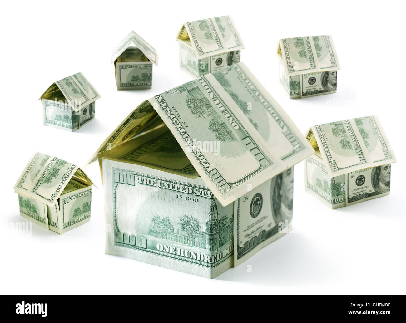 Dollar houses isolated over white Stock Photo