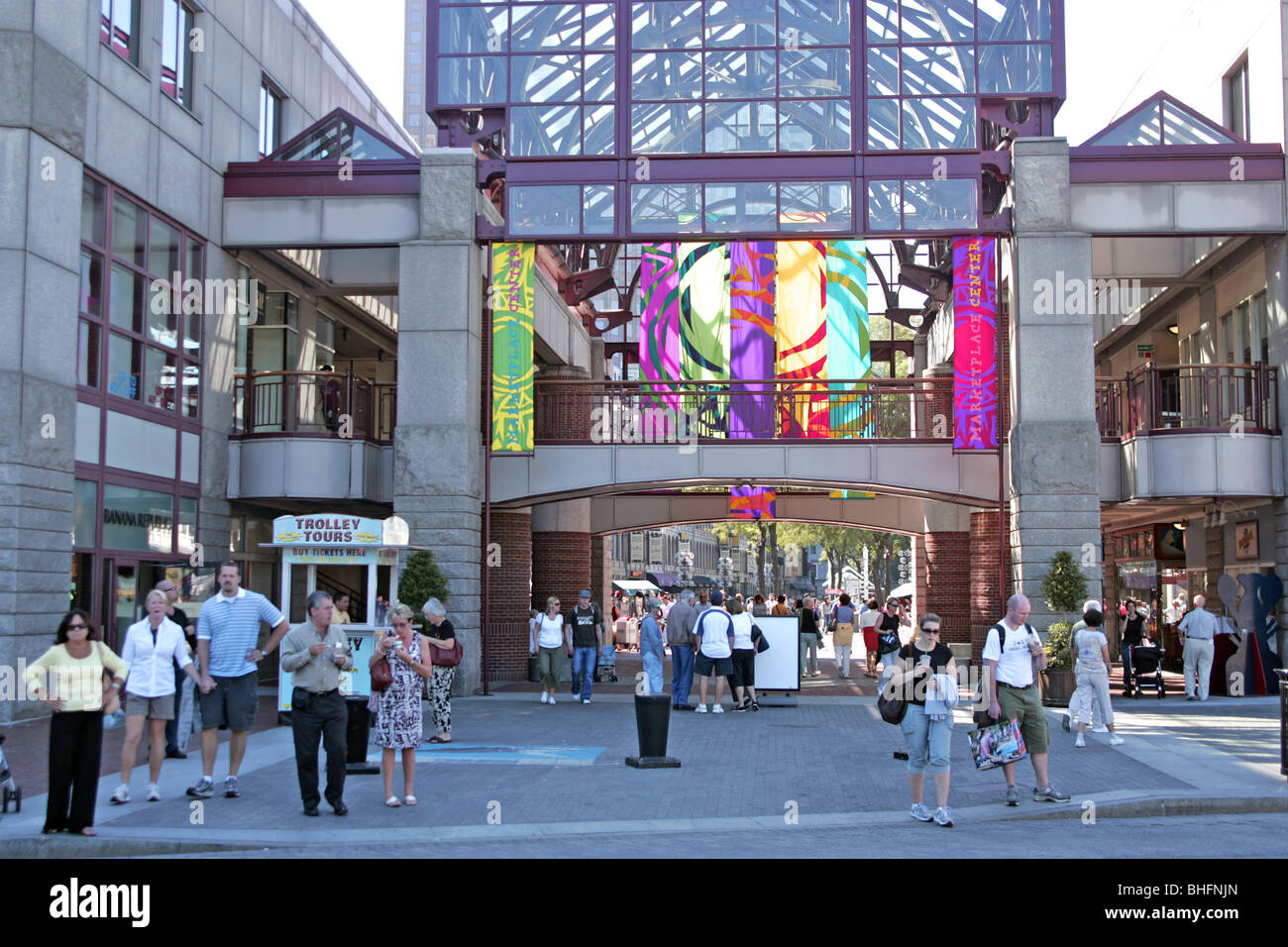 Tourists at waterfront entrance of Quincy Market Stock Photo Alamy
