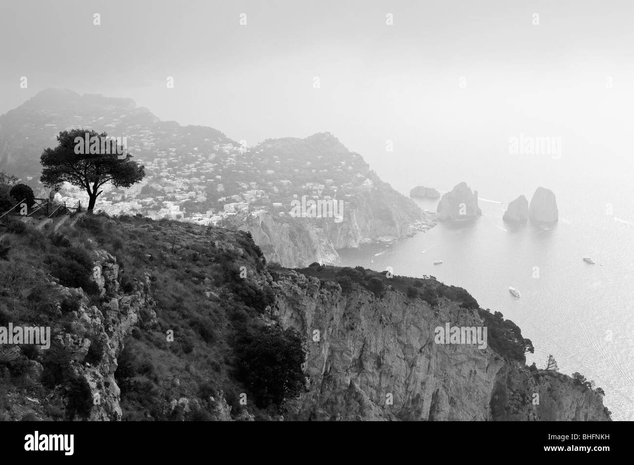 Dramatic View of Capri from Monte Solaro, Island of Capri, Italy Stock Photo