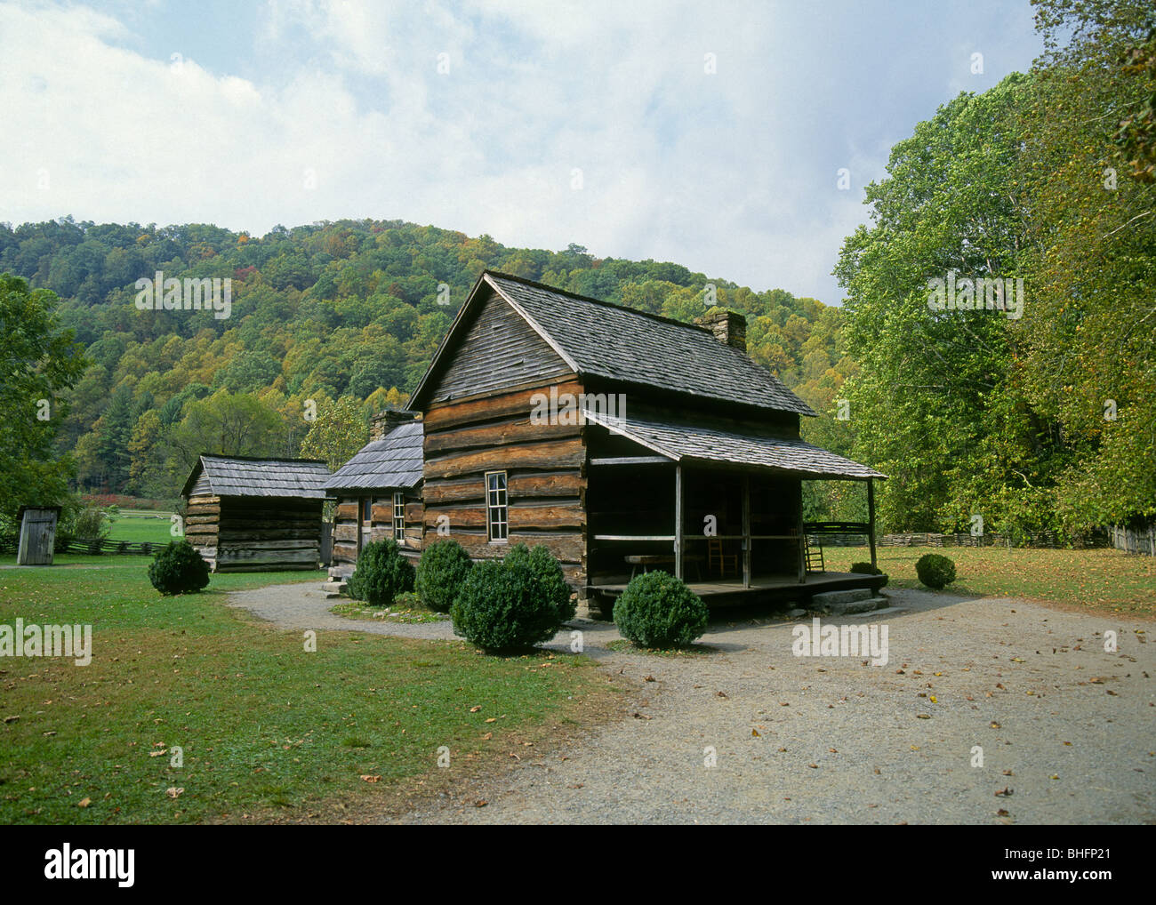 A Hand Hewn Log Cabin In The Hardwood Forest Of The Great Smokey