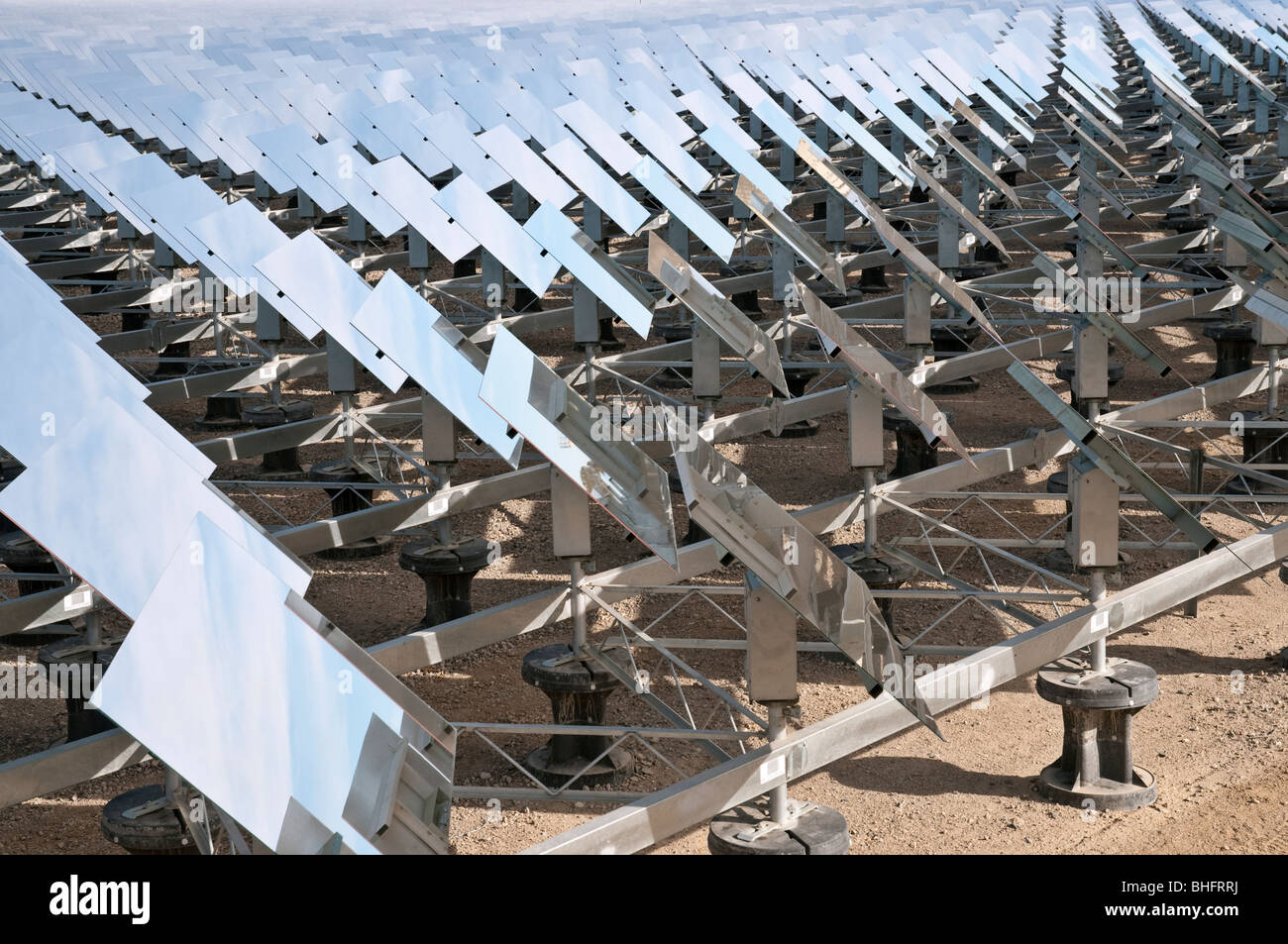 Heliostat mirrors at a solar power facility Stock Photo