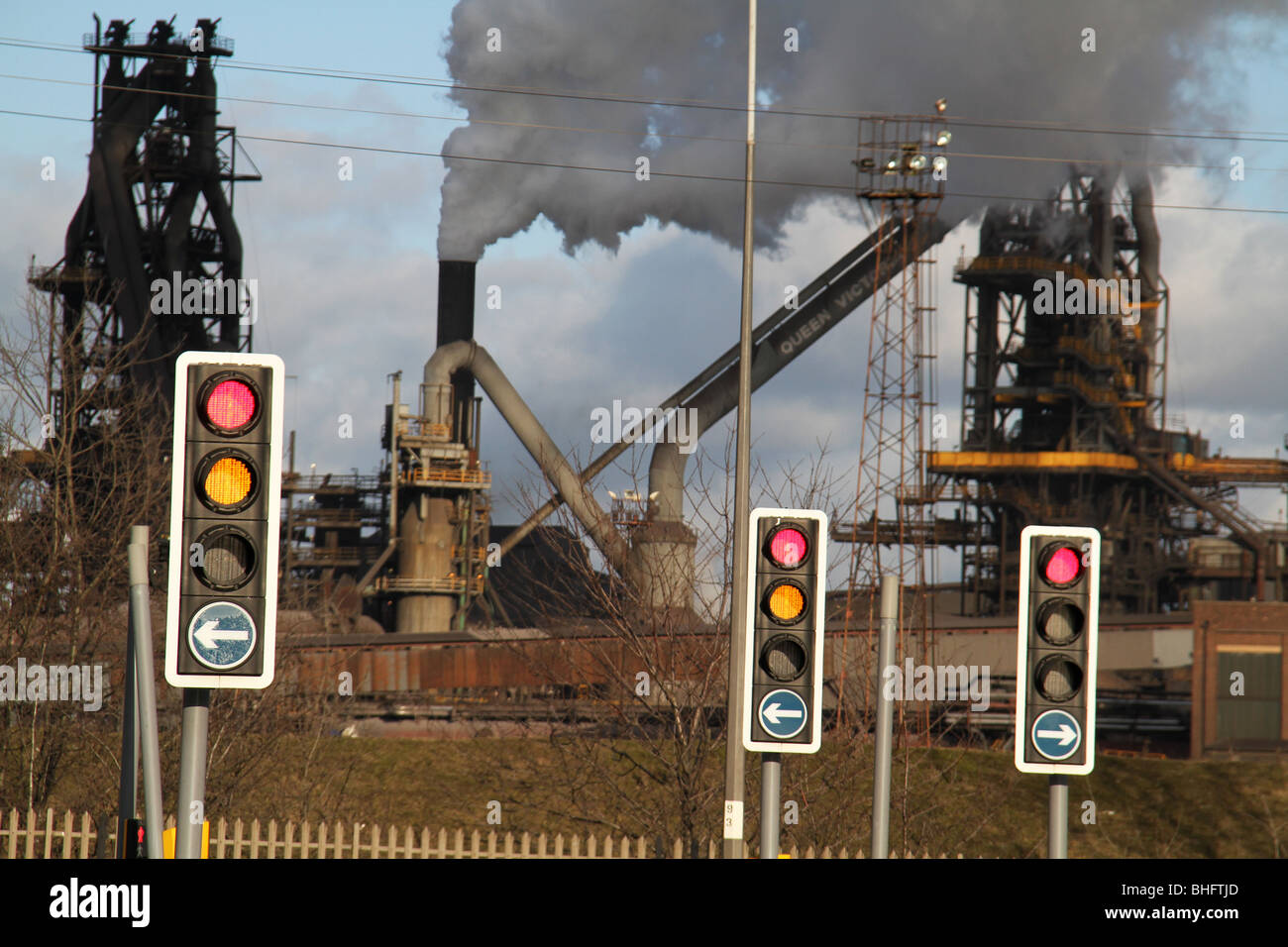 Queen Anne and Victoria blast furnaces at Scunthorpe with Brigg Road in foreground. Stock Photo
