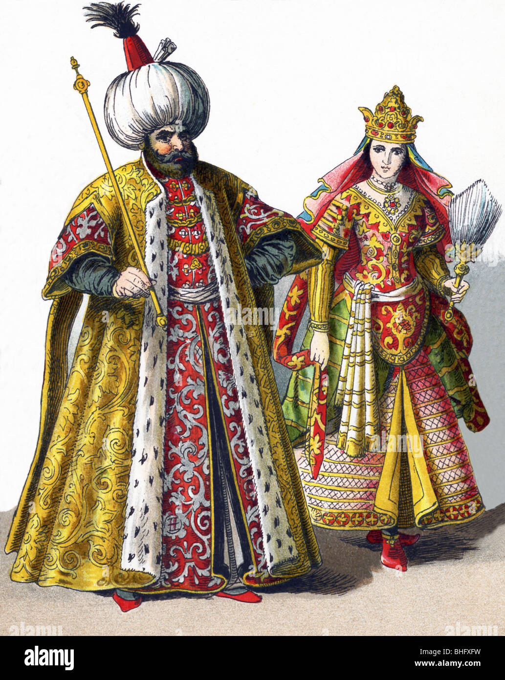 These figures represent a Sultan and a Sultana in the Ottoman Empire in 1500. Stock Photo