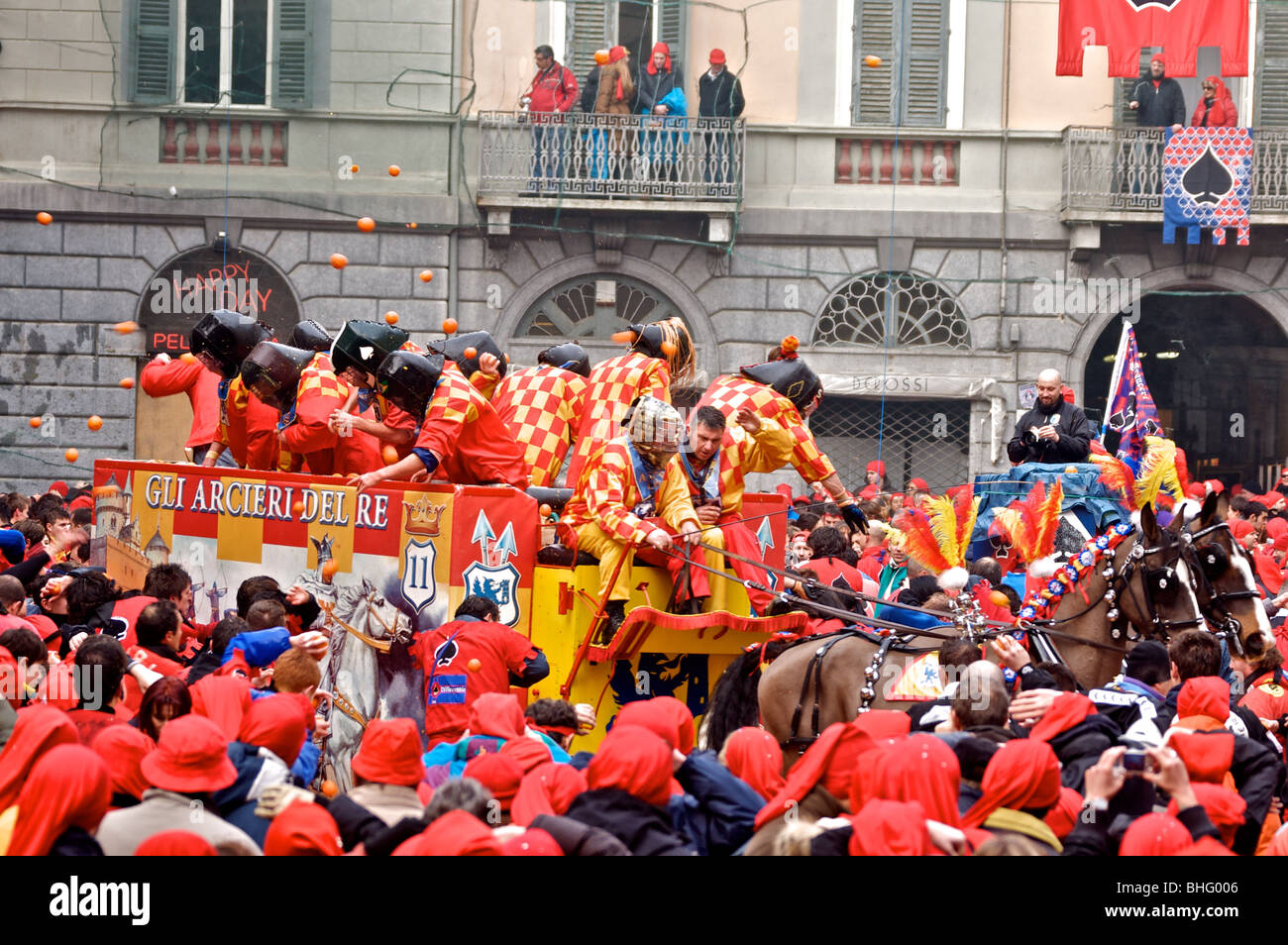 The Battle Of Oranges Ivrea Carnival A Carriage Crossing The Square The Battle Of Oranges Ivrea Carnival A Carriage Crossing The Square