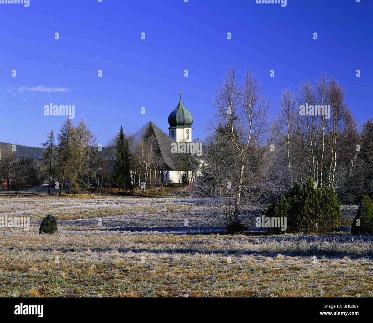 geography / travel, Germany, Baden-Wuerttemberg, Hinterzarten, churches, parish church Maria in der Zarten, exterior view, winter, Additional-Rights-Clearance-Info-Not-Available Stock Photo