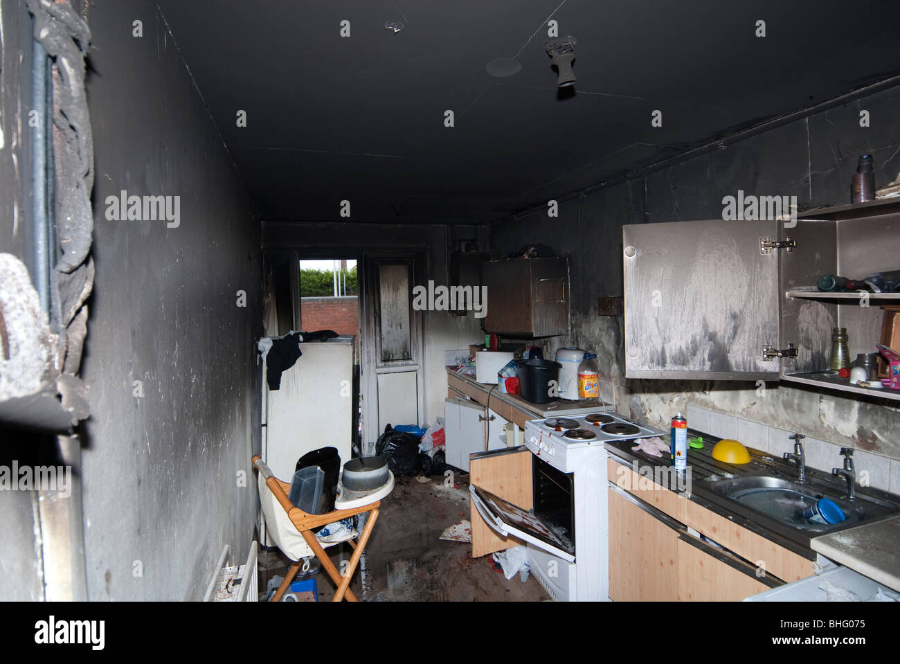 Domestic kitchen following severe kitchen fire Stock Photo - Alamy