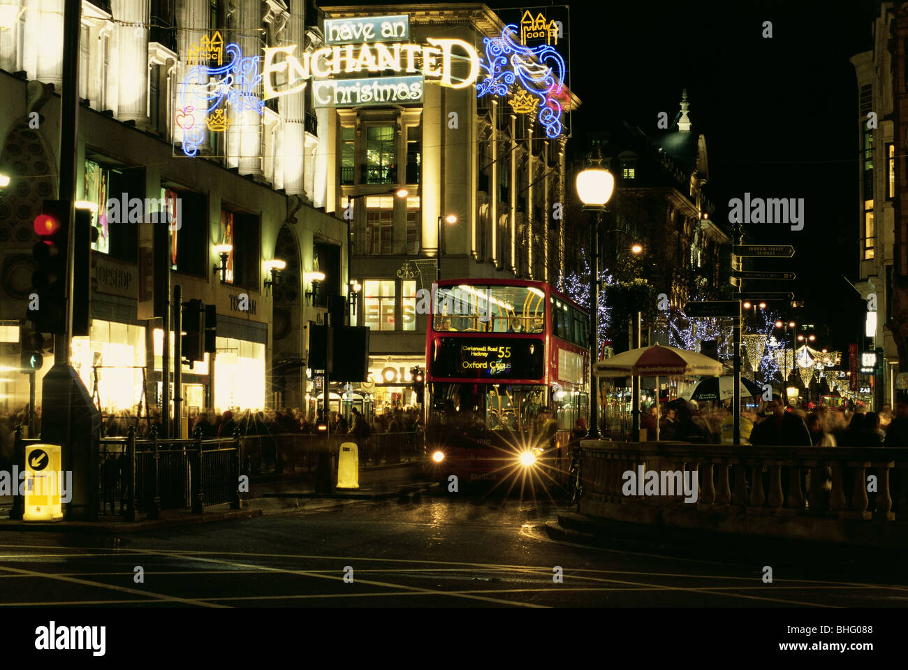 geography / travel, Great Britain, England, London, street scenes, Oxford Street with Christmas illumination, night shot, Additional-Rights-Clearance-Info-Not-Available Stock Photo