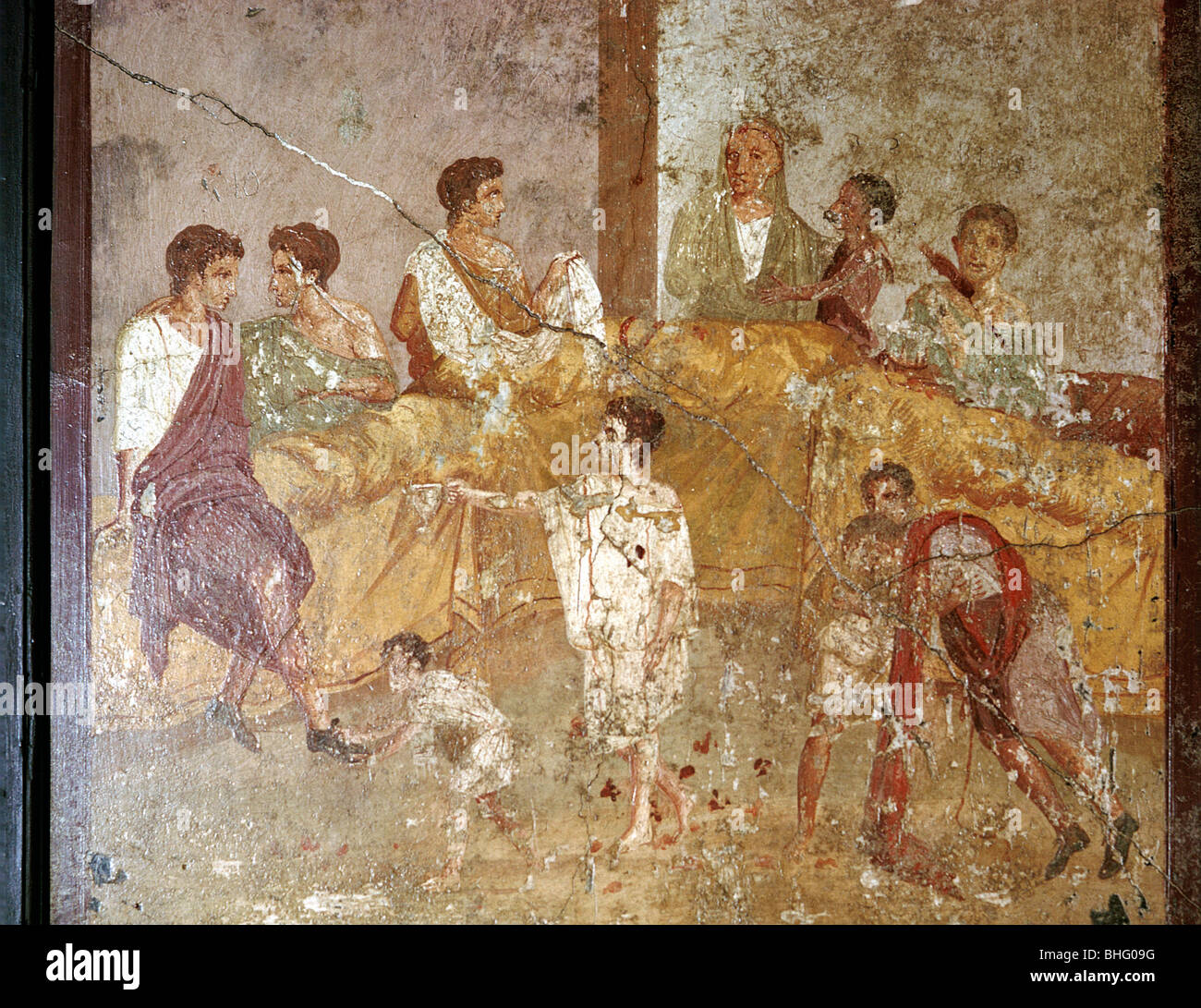 Roman wallpainting of a dinner-party, Pompeii, Italy. Artist: Unknown Stock Photo