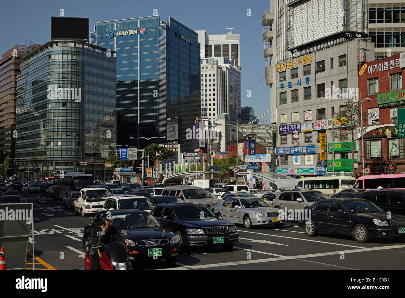 traffic in downtown Seoul, South Korea, Asia Stock Photo