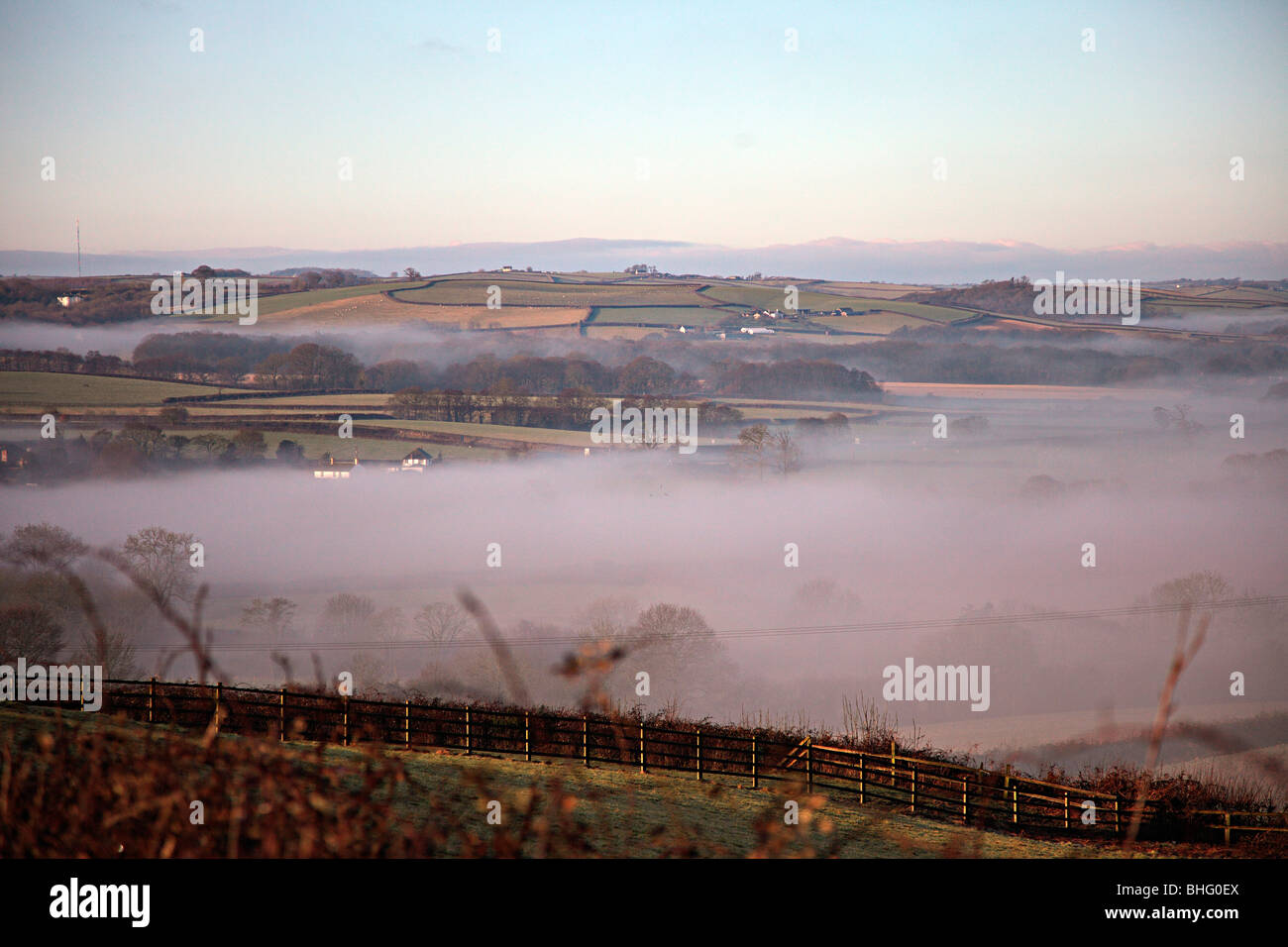 The Taw Valley, North Devon on a January morning Stock Photo