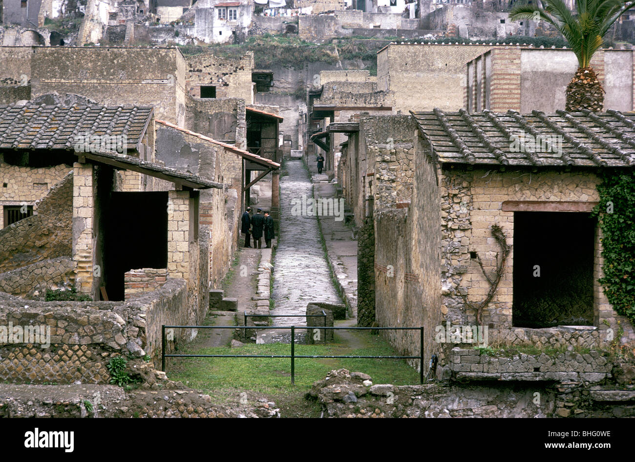 Roman huses of Herculaneum with the modern houses of Ercolano above