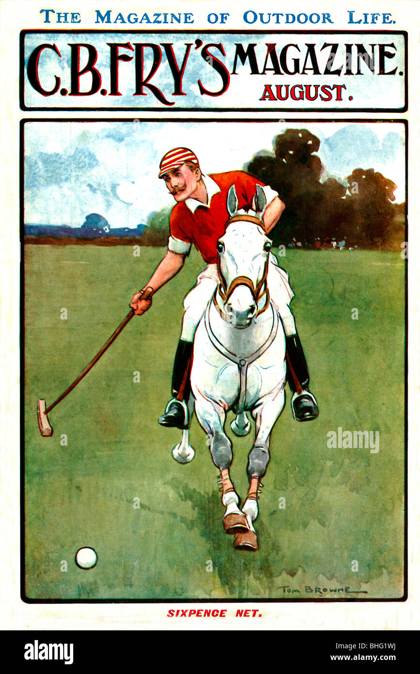 Polo, Frys Magazine, 1905 cover illustrated by Tom Browne, the Edwardian sports magazine from the great all-rounder Stock Photo