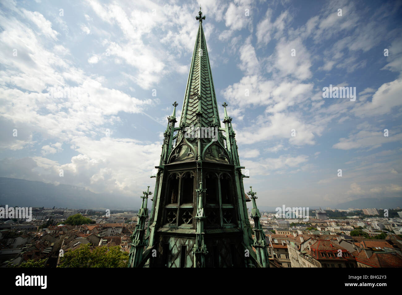 church tower of the cathedral of St. Peter in Geneva, Switzerland