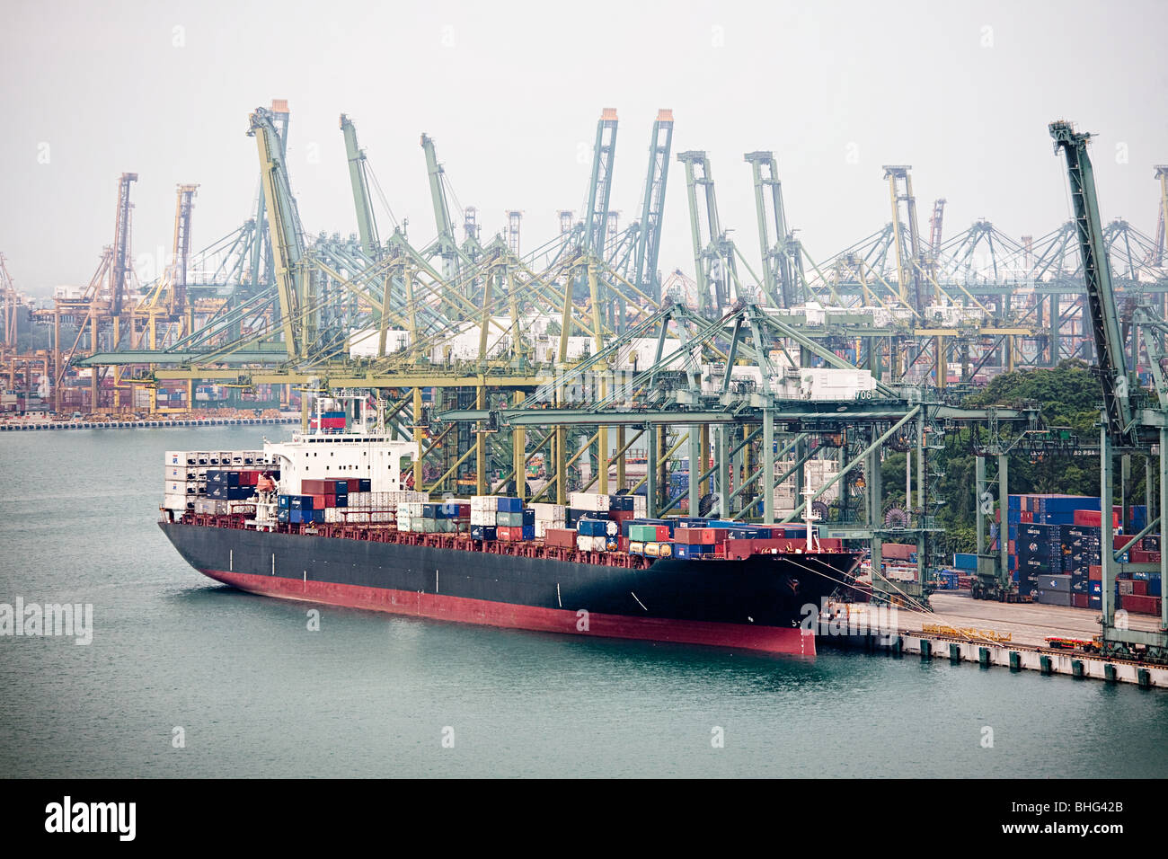 Cargo ship in singapore harbour Stock Photo