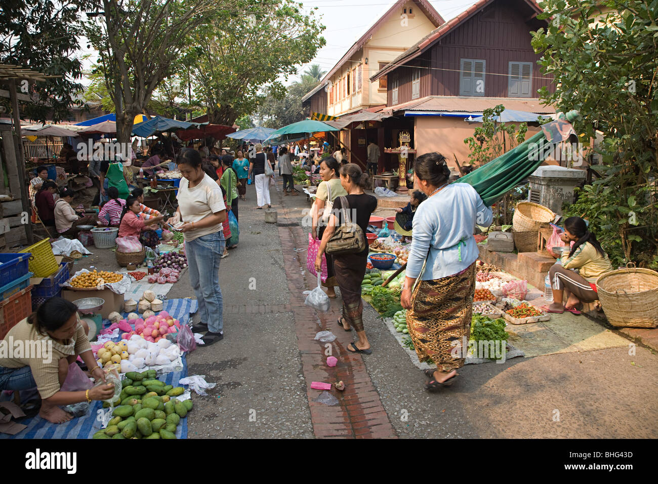 Morning market in luang prabang Stock Photo