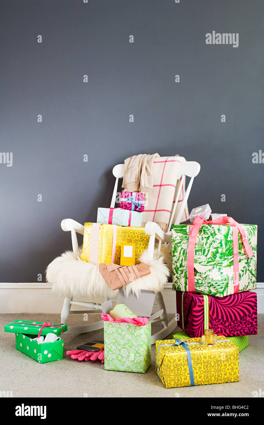 Rocking chair and gifts Stock Photo