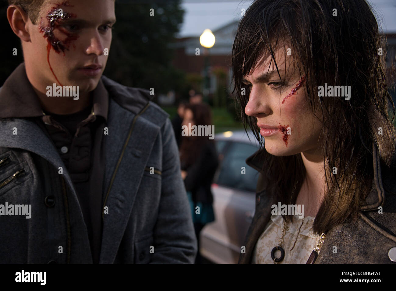 Young couple involved in road accident Stock Photo