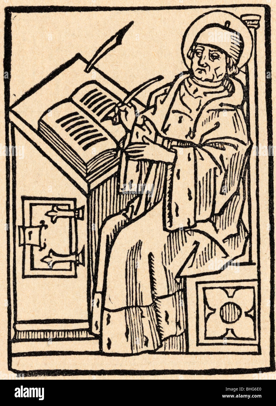 A medieval scribe. Müster Mattias, Saint Birgittas confessor Stock