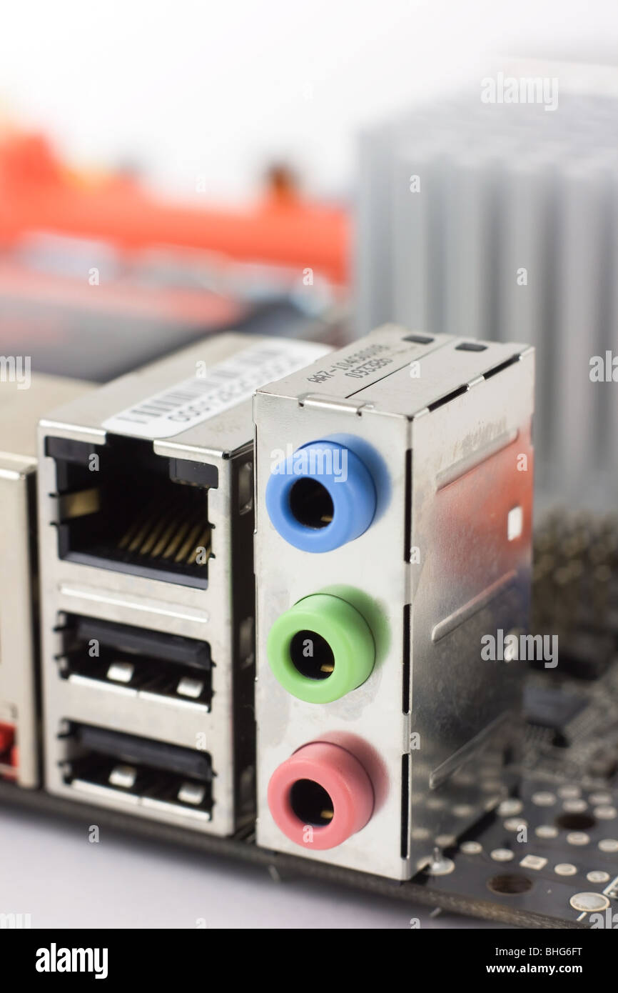 Computer mainboard ports: USB, LAN, Ethernet, Audio (Line-in Stock Photo -  Alamy