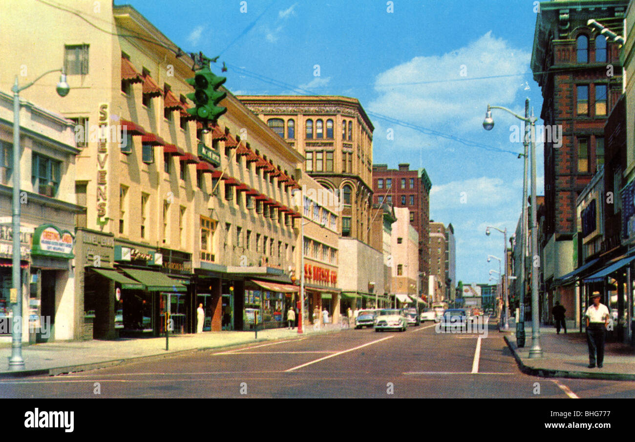 Main Street, Bridgeport, Connecticut, USA, 1959. Artist Unknown Stock