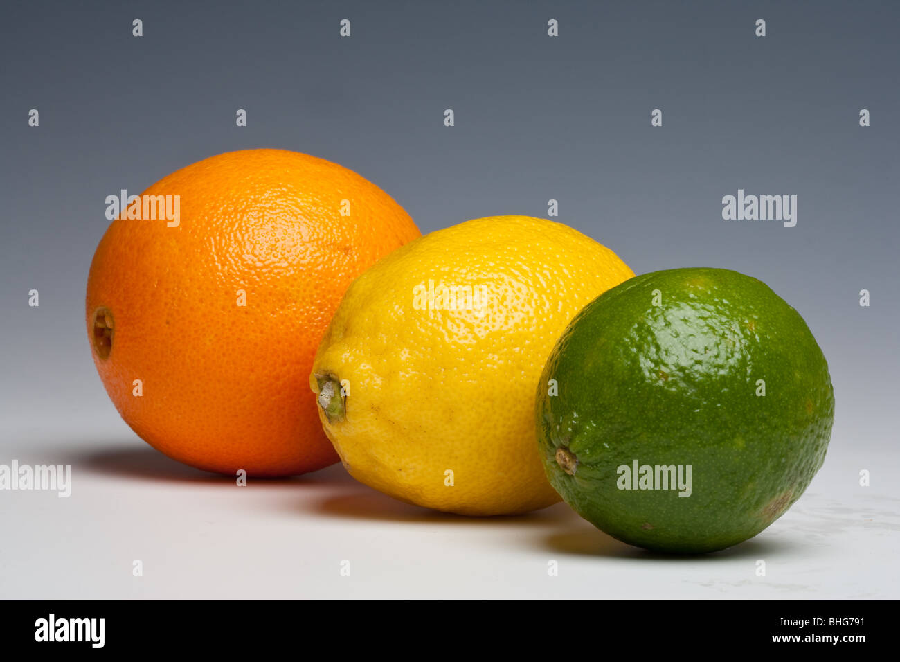 Citrus fruits orange lemon lime on a plain background Stock Photo - Alamy