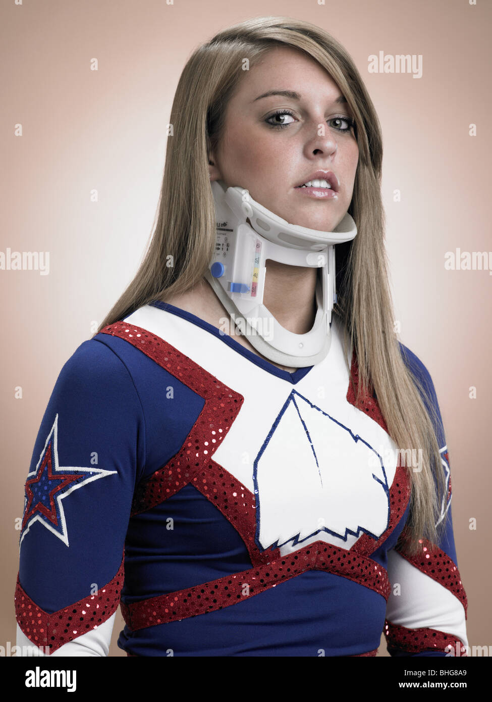 Cheerleader wearing a neck brace Stock Photo Alamy