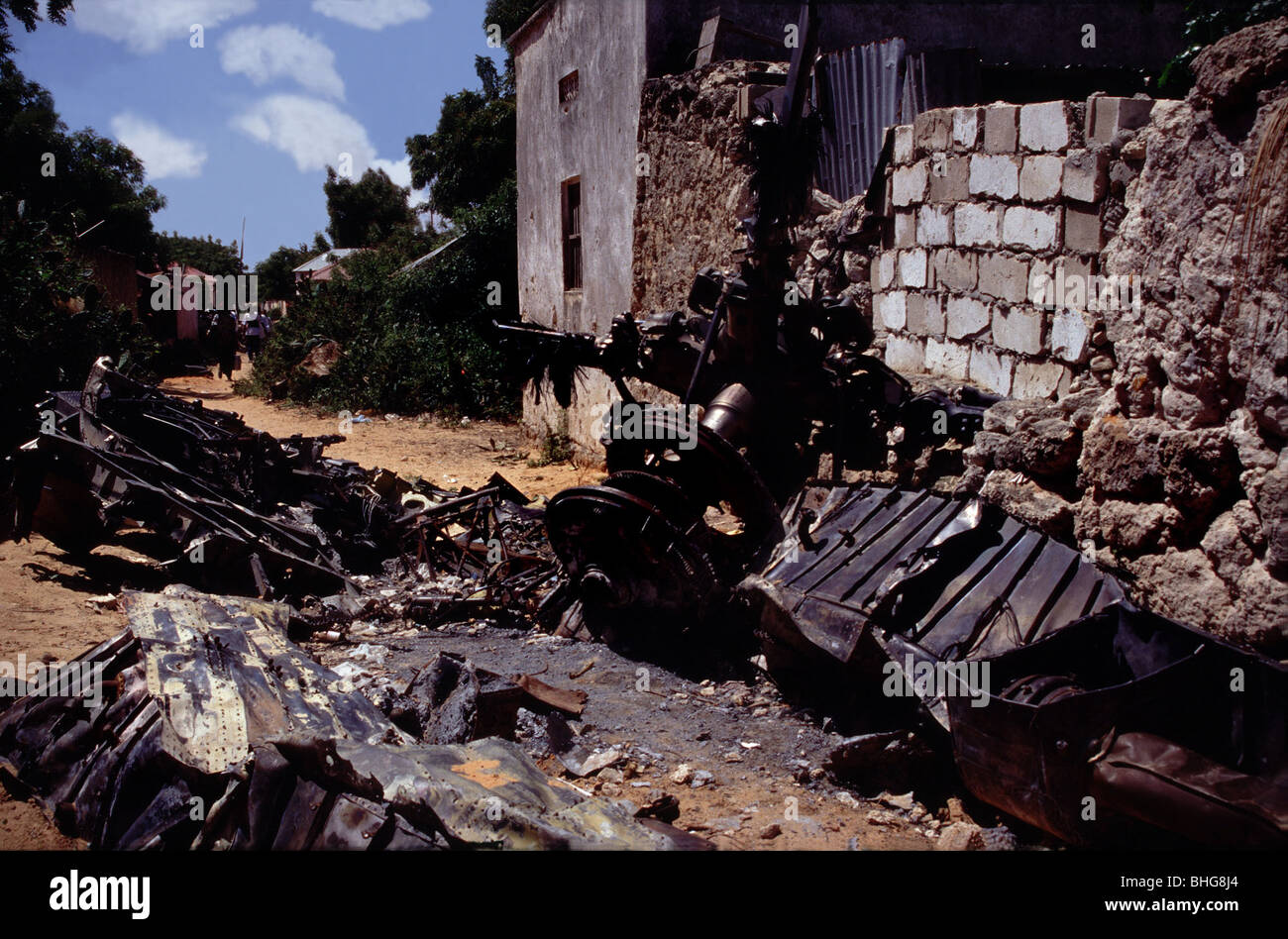 Remains of Black hawk  helicopter in Mogadishu Somalia Stock Photo