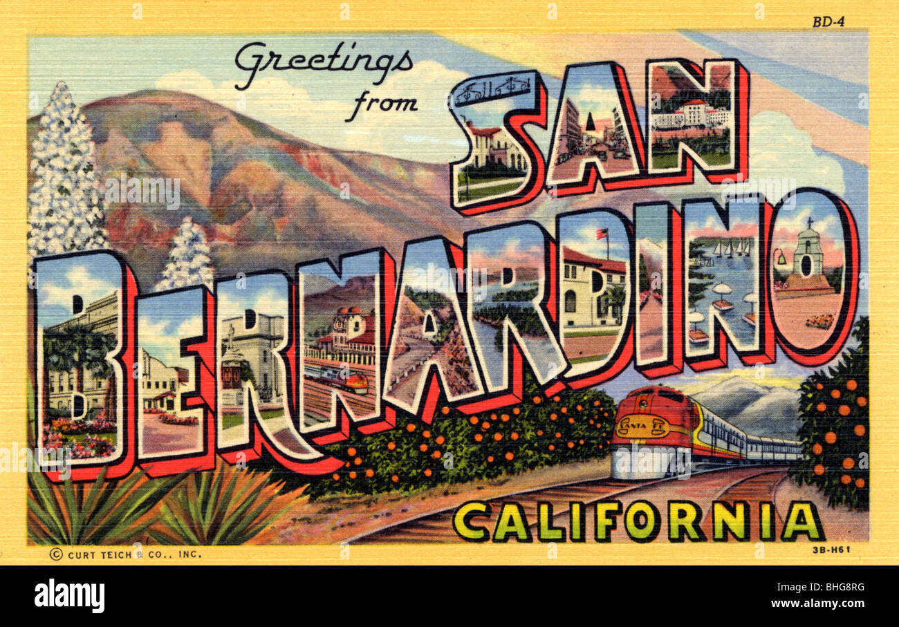 ‘Greetings from San Bernardino, California’, postcard, 1943. Artist
