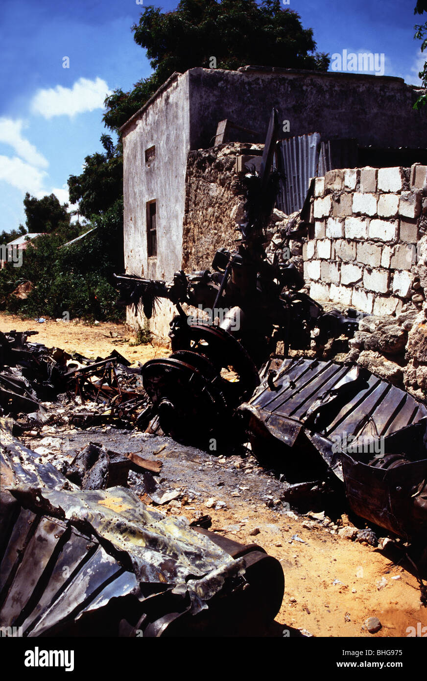 Remains of US helicopter downed in Mogadishu Somalia Stock Photo
