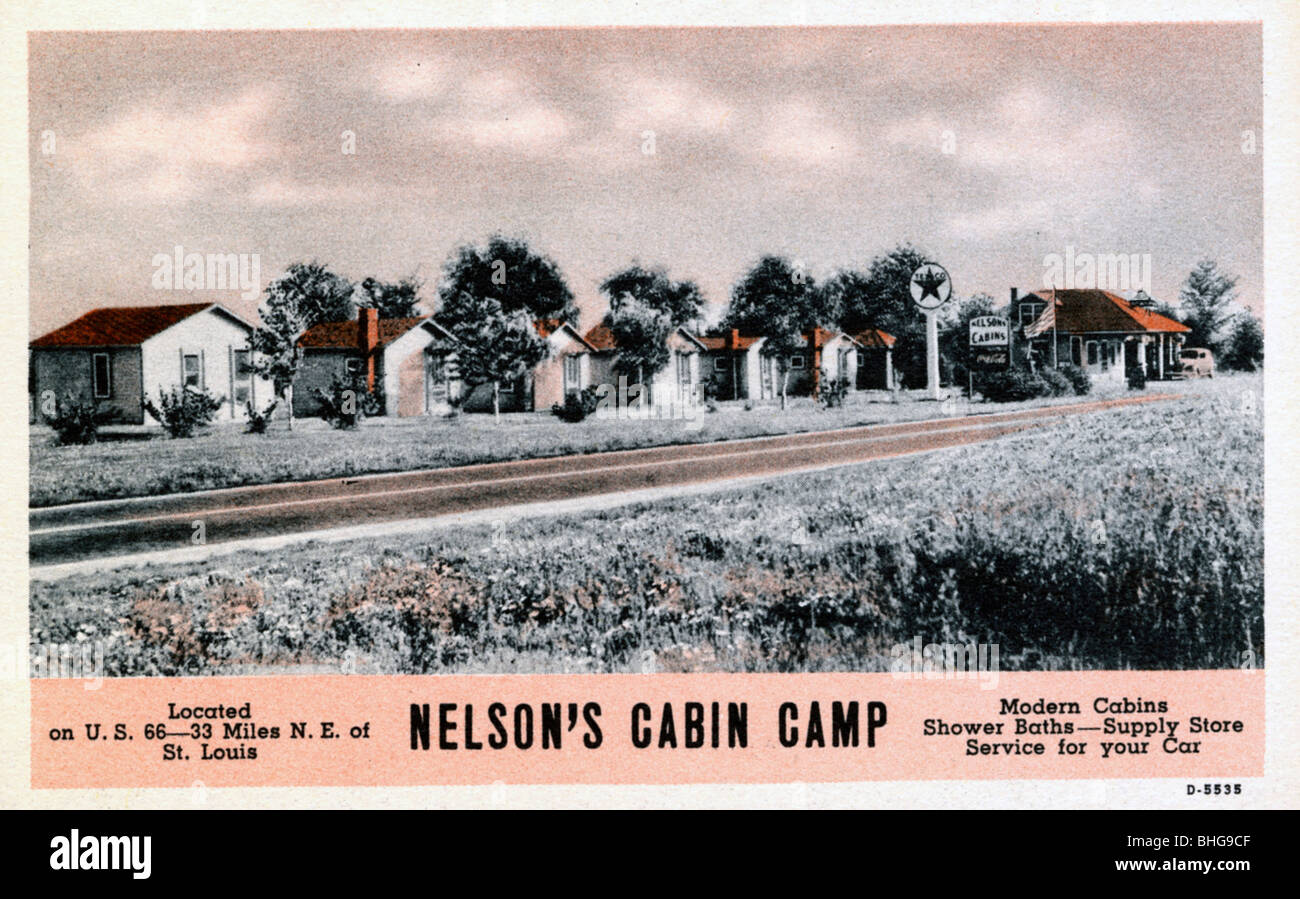 Nelson's Cabin Camp, Worden, Illinois, USA, 1938. Artist Unknown Stock