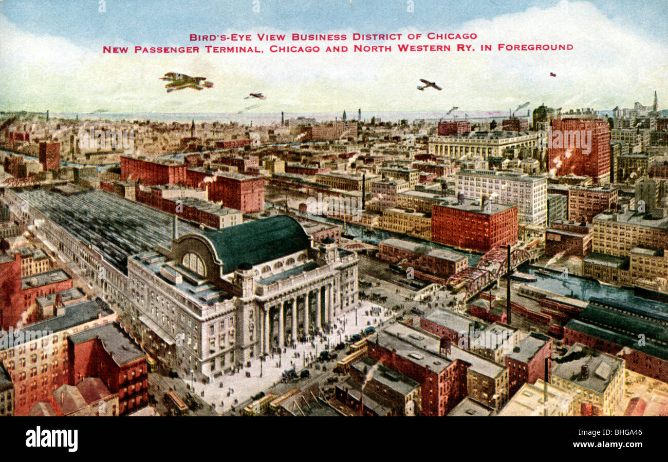 Business district and terminal of Chicago and North Western Railway