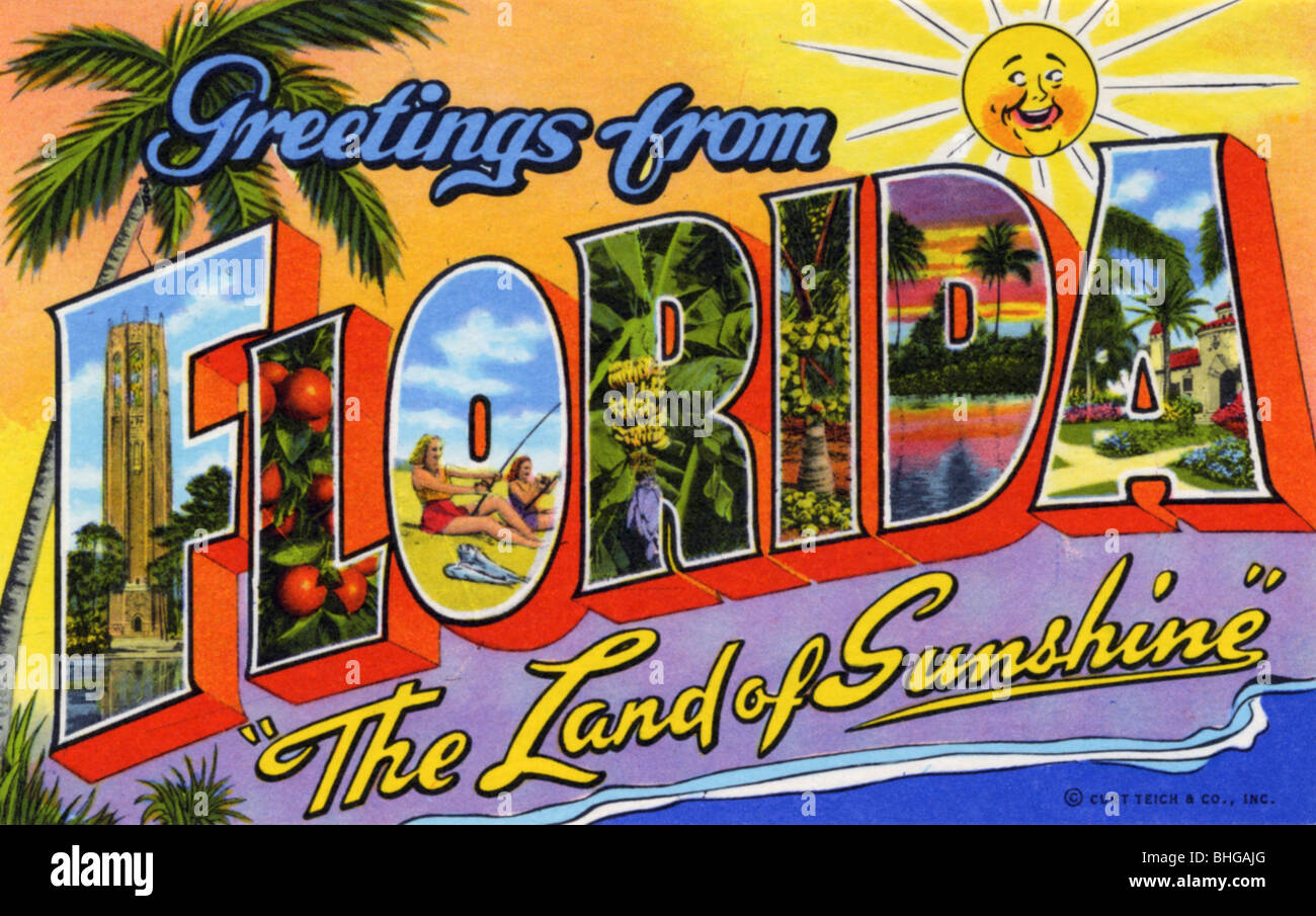 'Greetings from Florida, the Land of Sunshine', postcard, 1942. Artist: Unknown Stock Photo