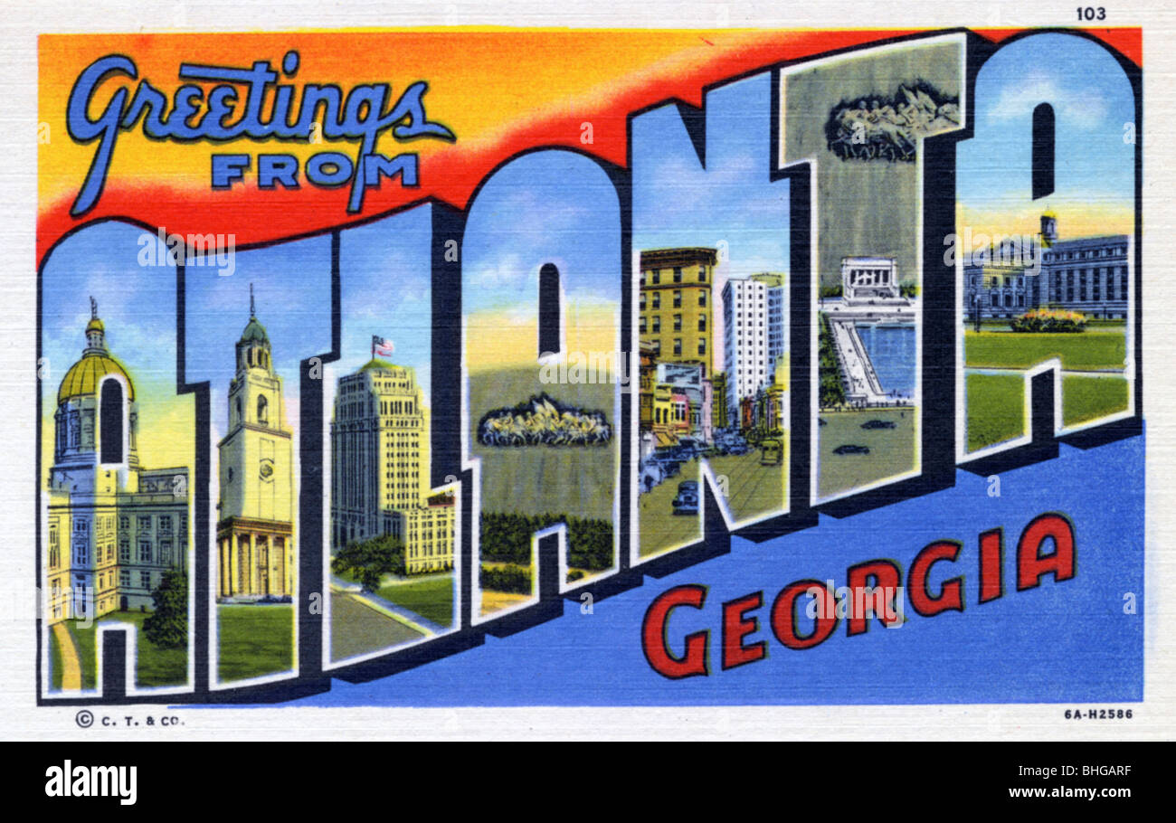 'Greetings from Atlanta, postcard, 1936. Artist Unknown