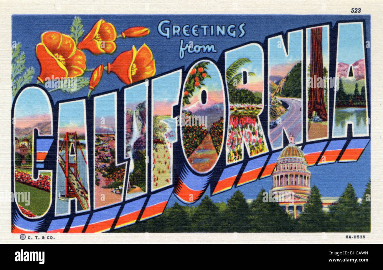 'Greetings from California', postcard, 1938 Stock Photo 28019313 Alamy