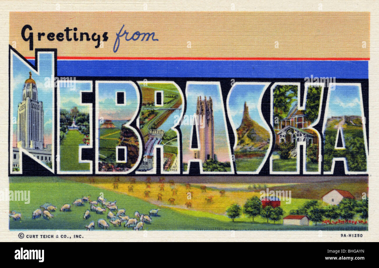 'Greetings from Nebraska', postcard, 1939 Stock Photo 28019369 Alamy