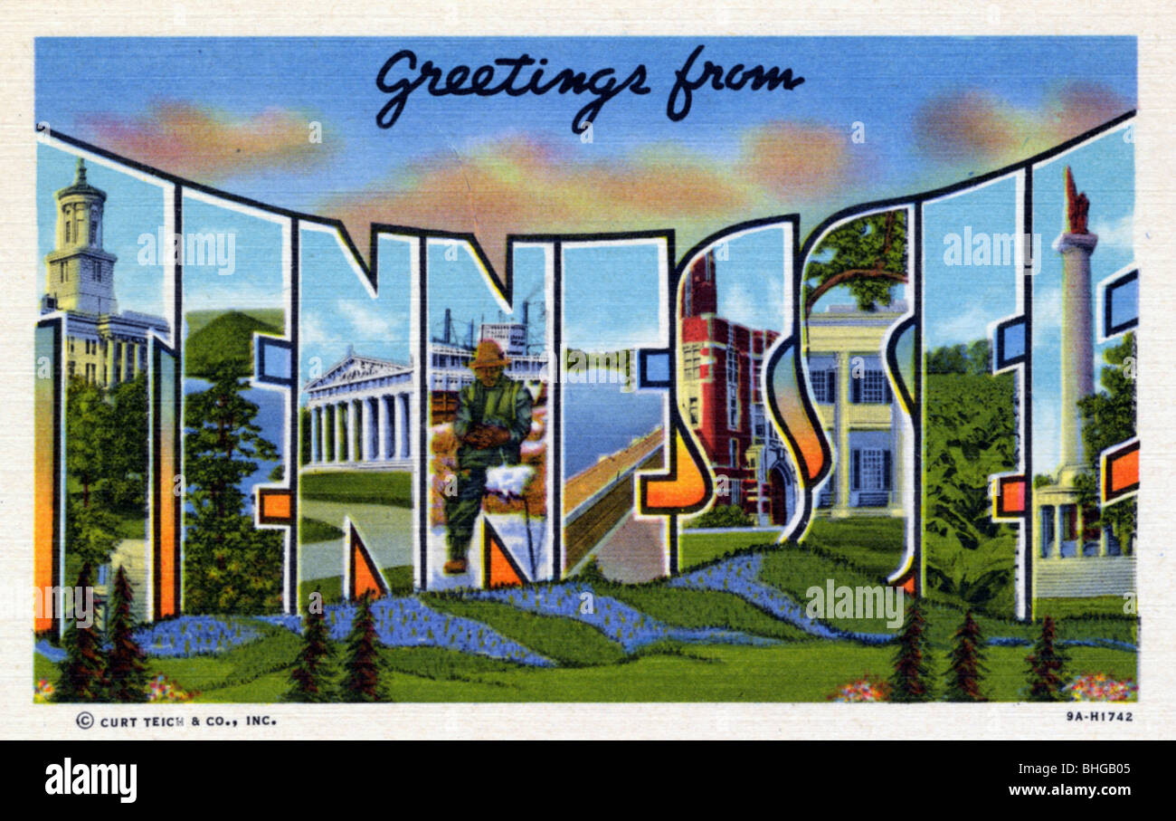 'Greetings from Tennessee', postcard, 1939. Artist Unknown Stock Photo