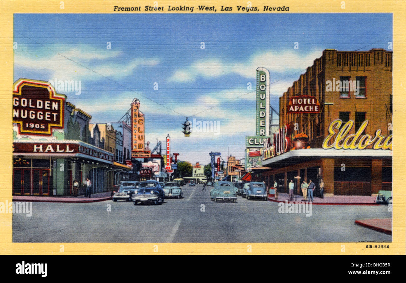 'Fremont Street Looking West, Las Vegas, Nevada', postcard, 1946. Artist: Unknown Stock Photo