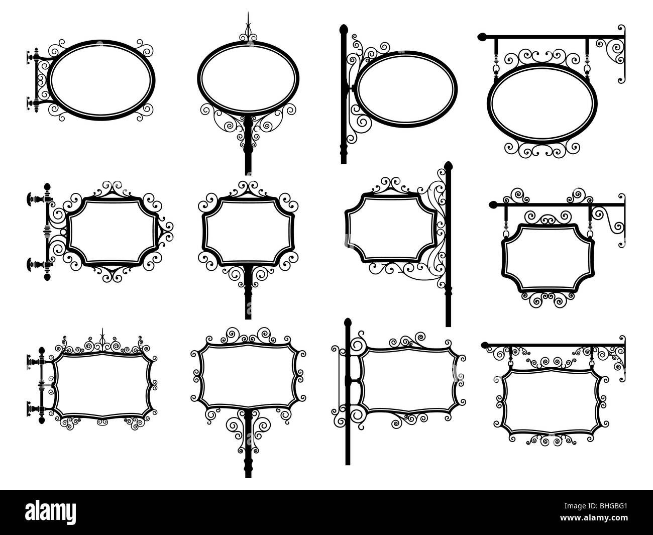 Black and white rought iron signs Stock Photo